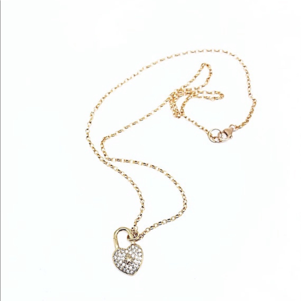 Cz Heart Lock With Tiny Star Necklace, 14k Gold Filled, Nwt, Ships In Gift Box